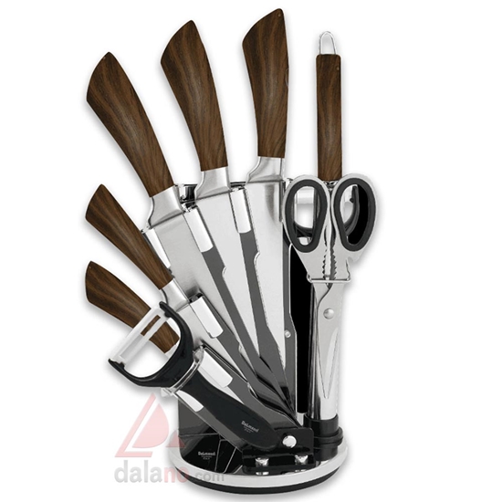 چاقو آشپزخانه 9 پارچه دسته چوبی دلمونتی مدل DL1530