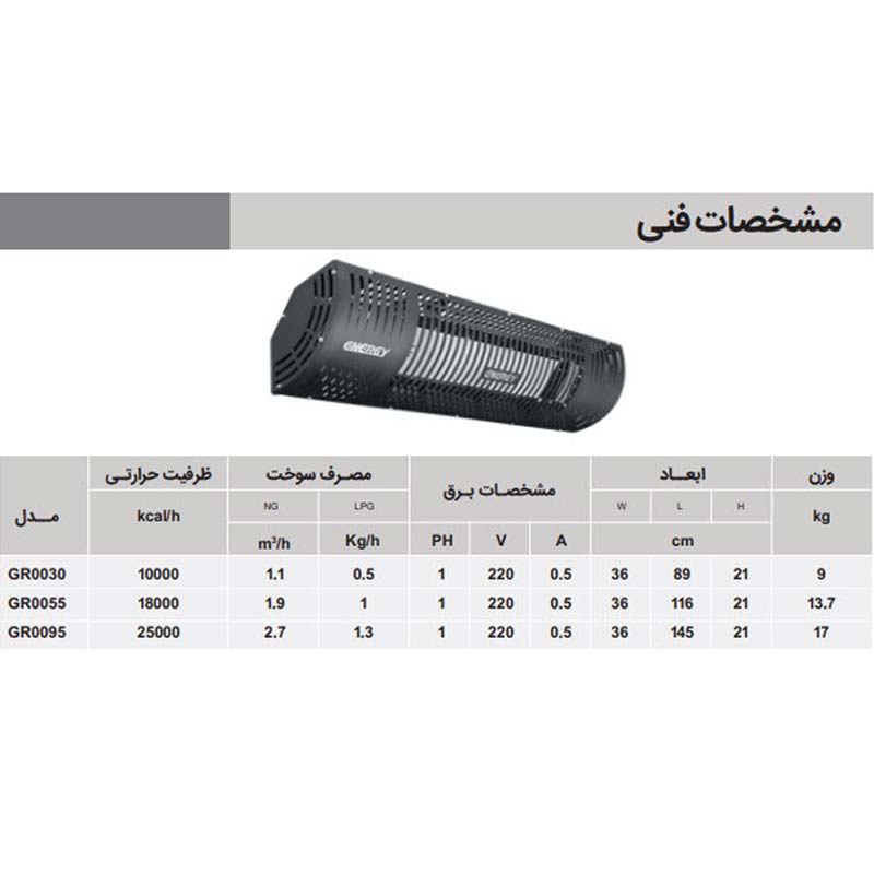 بخاری گازی تابشی تراسی انرژی مدل GR0095