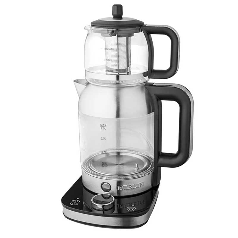 چای‌ساز برلین مدل BE-1200 با کتری و قوری شیشه‌ای