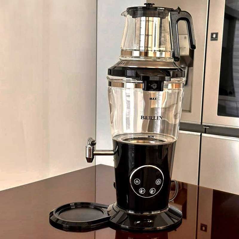 سماور مدرن با قوری شیشه‌ای و سیستم گرم نگه‌دارنده مدل BE-1225
